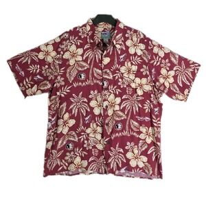 Vtg Reyn Spooner Florida State FSU Hawaiian Shirt Mens L Red Beige Floral SS USA